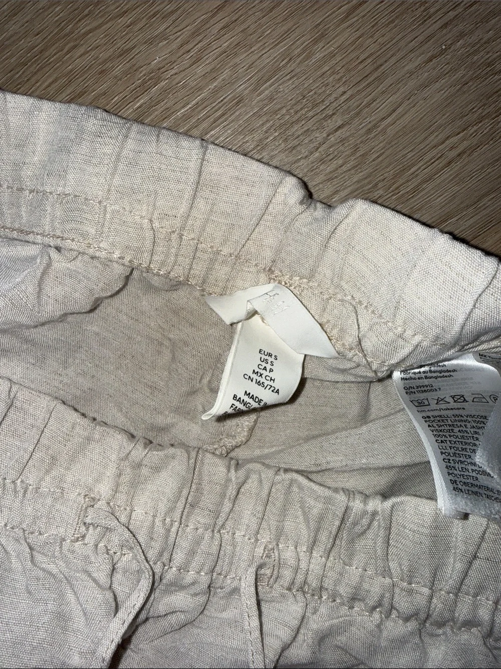 H&M Light Cream Linen Blend Drawstring Flowy Wide Leg Long Pants